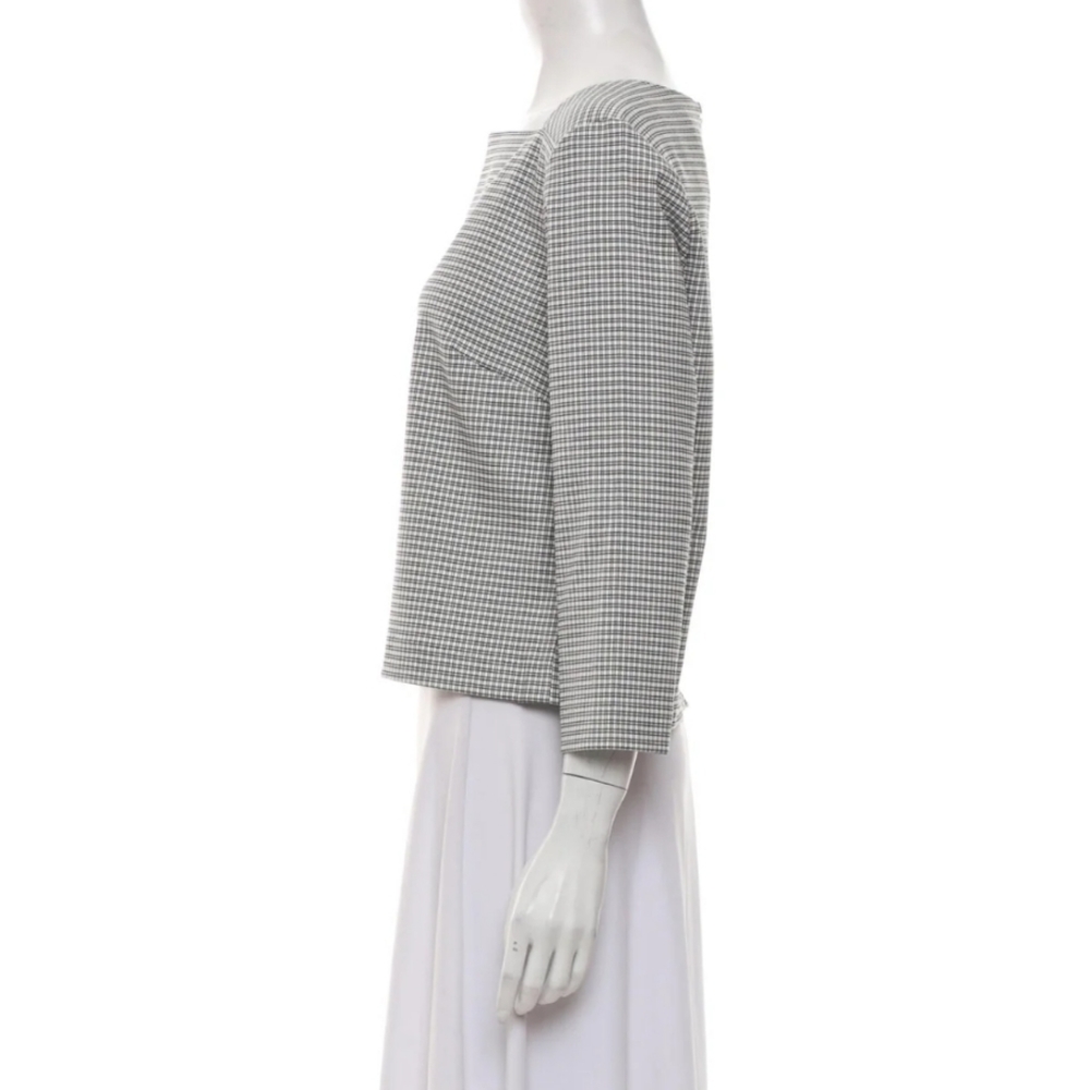 Rachel Zoe Black & White Plaid Square Neck Top 3/4 Sleeve Chic Work Blouse XS - Picture 5 of 8